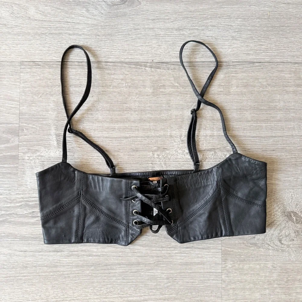 Free People Hastings Corset Belt Black Lamb Leather Lace Up Straps S/M New